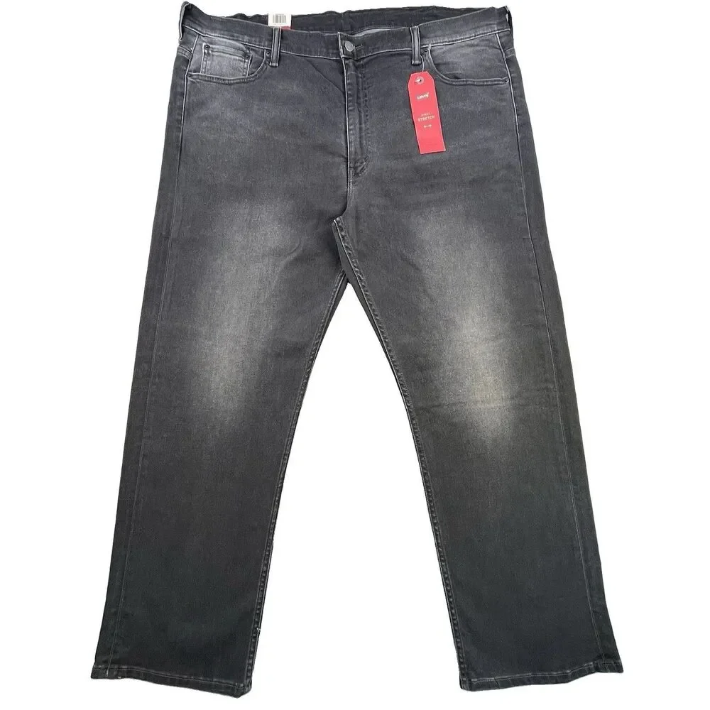 Levis 569 Jeans Mens 44x32 Black Gray Denim Loose Straight Dark Wash Stretch NEW